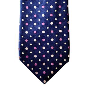 Eton Skinny Necktie Tie Mens Blue Purple Silver Polka Dots Silk Made in England